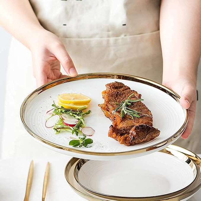 Dinnerware Set Dinner Party Tableware Service Set White Porcelain Dinnerware Set, Complete Ceramic Plates and Bowls Sets, Modern Creativity Vintage Round High Class Dishes Set, FPYY2024040817