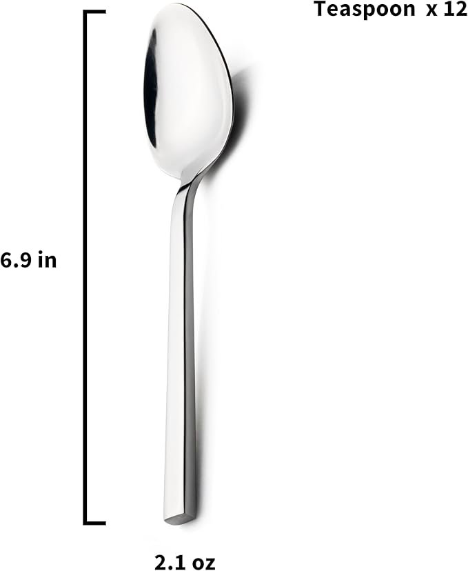 Alata Cube 12-Piece Forged Stainless Steel Teaspoons, Mirror Finish, Dishwasher Safe