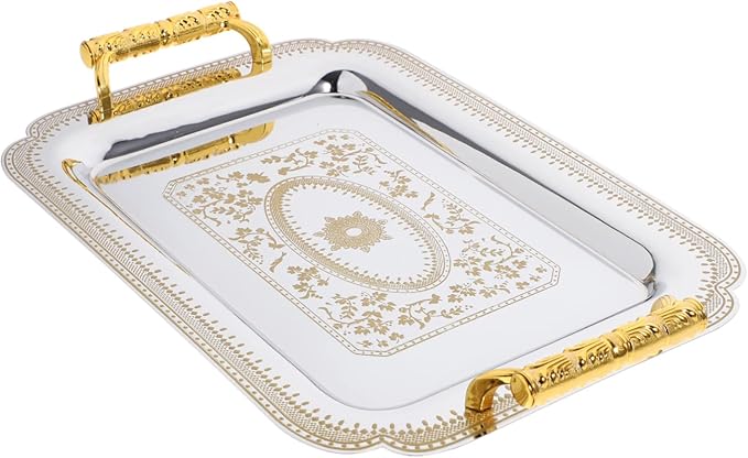 Alipis Vintage European-Style Double-Handled Serving Tray Steel Plate Fruit Tray for Hotel and Restaurant Use for Snacks and Desserts