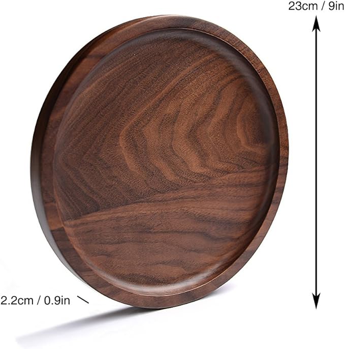 Winterworm Rustic Walnut Wooden Tray Solid Wood Serving Tray Square Rectangle Platter Tea Tray Coffee Table Tray (Round (9x9x0.9 inch))