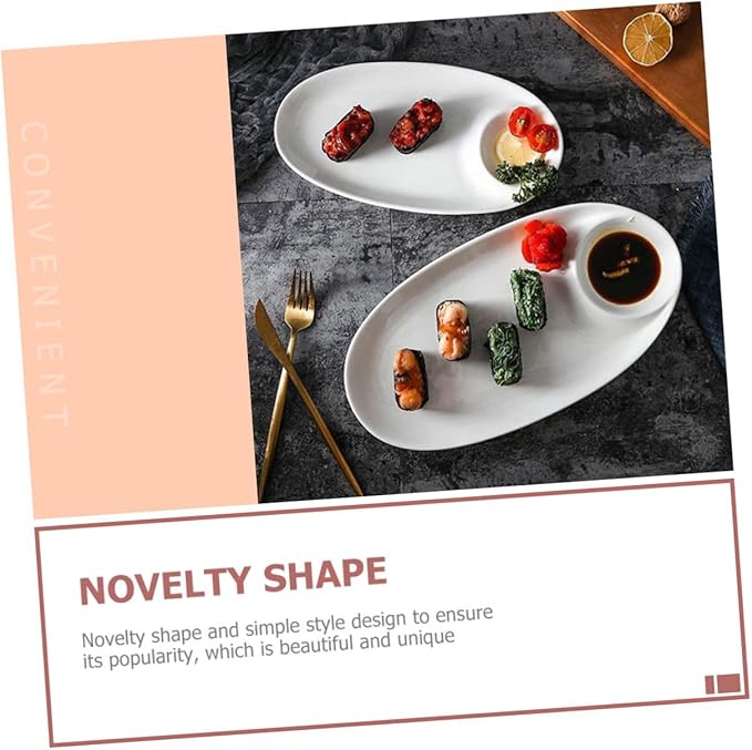 Amosfun Decorative Ceramic Appetizer Plate Divided Food Serving Tray for Dips Snacks and Sushi for Home Restaurant and Parties Easy to Clean and Dishwasher Safe