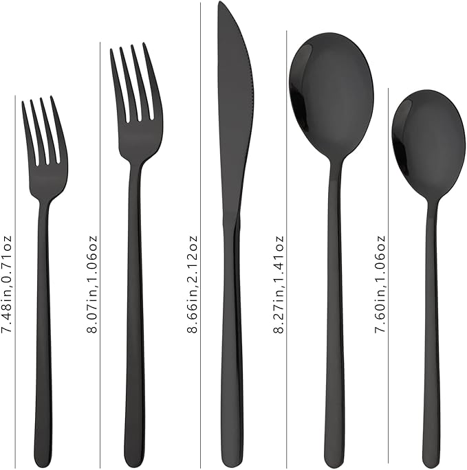 30 Pieces Silverware Set, Black-Flatware Cutlery Set Service for 6, 18/8 Stainless Steel Tableware Eating Utensils for Home/Hotel/Restaurant, Mirror Polished, Dishwasher Safe
