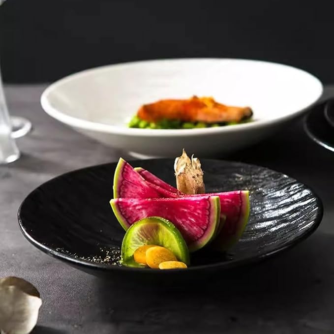SONGCHAO Party Supplies Hotel Tableware Solid Color Stone Plate Steak Plate Ceramic Deep Plate Salad Bowl Matte White Western Restaurant Party Plates (Color : A, Size : Small)