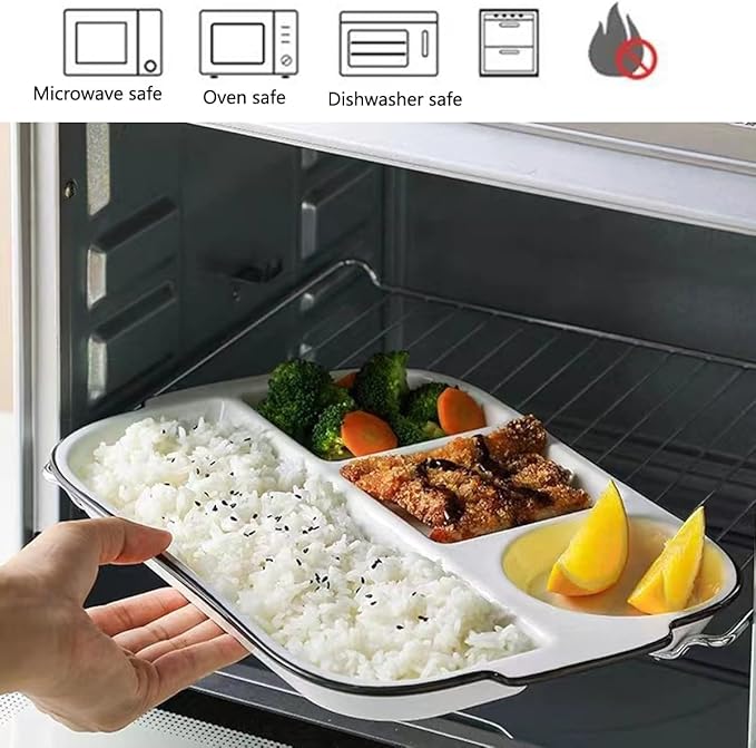 Large White Dinner Plates Ceramic Divided Plate 12 Inch 5 Compartment Porcelain Portion Control Plate for Adults Bariatric Diet - Microwave, Oven, and Dishwasher Safe