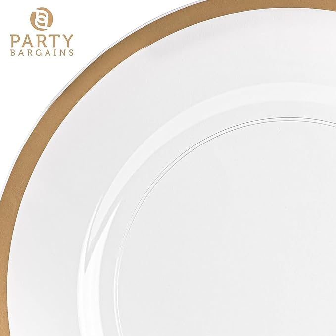 PARTY BARGAINS 13-Inch Charger Plates - 48 Pack, Clear Gold Rim, Heavy-Duty Disposable Chargers for Elegant Dining - Ideal for Weddings and Formal Events