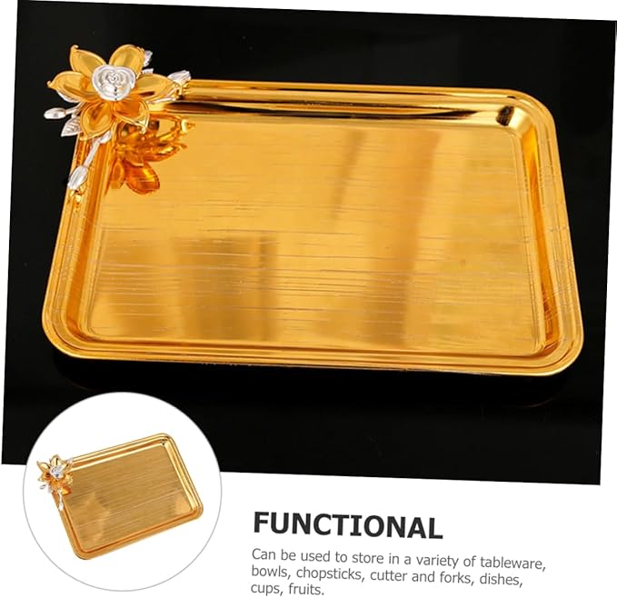 PRETYZOOM Decorative Metal Serving Tray for Snacks and Beverages Small Organizer for Parties Home and Restaurants Elegant Food Display and Storage