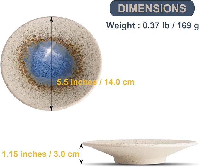 Mino Ware Ceramic Plates Set of 5, 5.5-Inch Japanese Small Appetizer & Dessert Dishes, Handcrafted Blue Watercolor Glaze Design, Microwave & Dishwasher Safe, Made in Japan