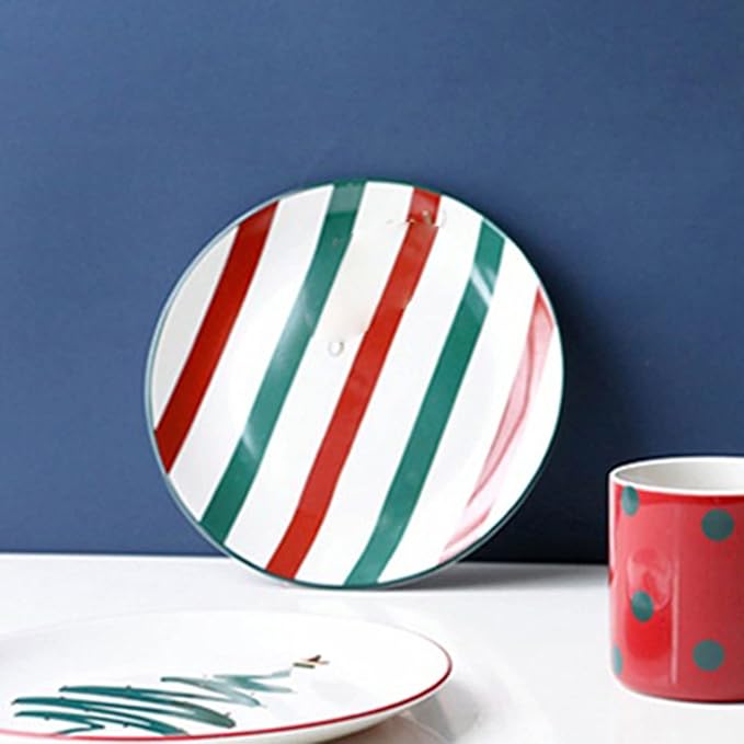 Plates Christmas Dinnerware Set Plates and Bowls Tableware Decoration Coffee Mugs Plates Set Ceramic Xmas Set Porcelain Plate(B)