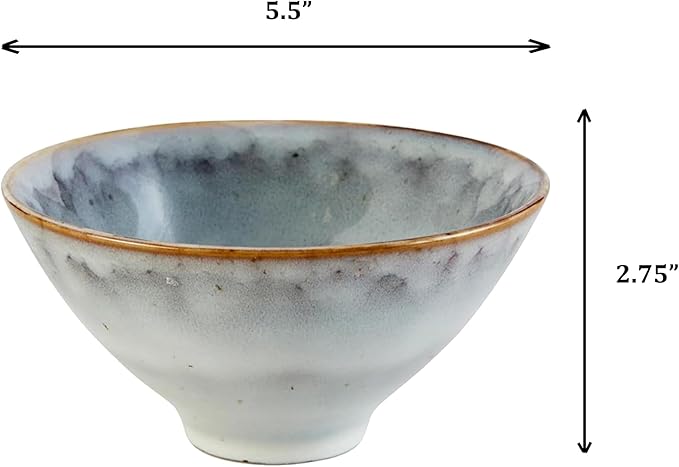 47th & Main Set of 4 Glazed Ceramic Bowls, 5.5" Diameter x 2.75" Tall, Light Grey