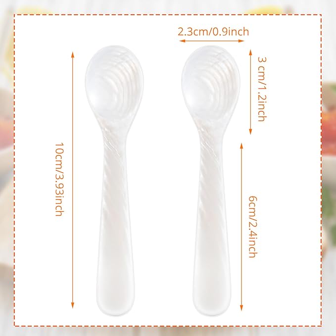 Patelai 2 Pieces Set of Caviar Spoons Mother of Pearl Spoons with Handcraft Round Handle for Caviar, Egg, Ice Cream, Coffee, Kitchen, Restaurant Serving for Valentine Favors (10cm/3.93 Inch)