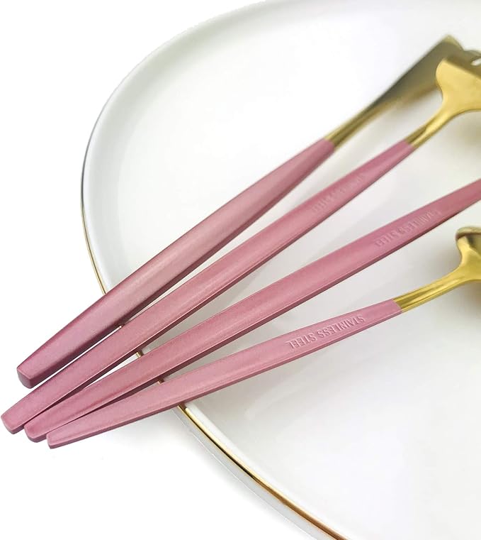 36-Pieces Silverware Mirror Polished Dinnerware Gold Flatware With Pink Handle, 18/0 Stainless Steel Cutlery Set For Home Kitchen Party Hotel Restaurant Wedding Service for 6
