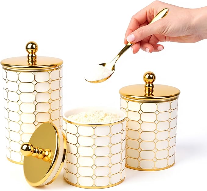 3 Piece Plastic Storage Jars Set for the Kitchen Counter, Sugar and Flour Containers with Airtight Lids for Home Kitchen, Office