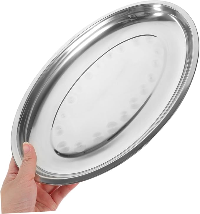 PRETYZOOM 2pcs Stainless Steel Serving Tray for Dried Fruits Pastries and Breakfast Platter Plates for Home Restaurant and Cafe Use