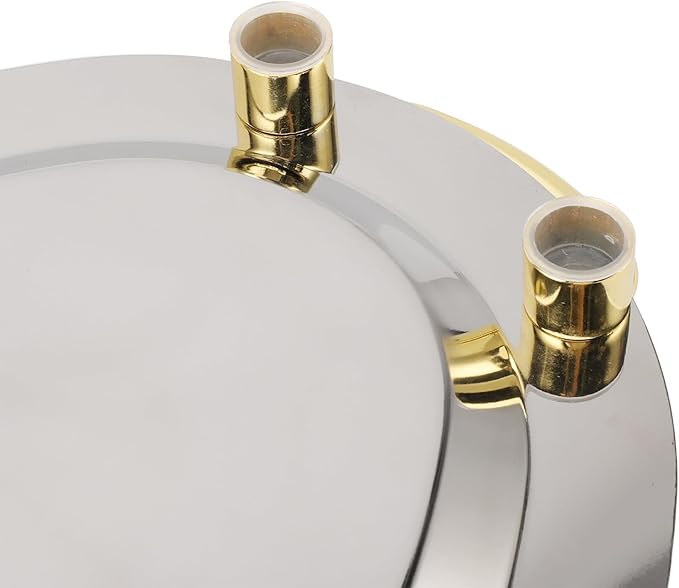 Stainless Steel Serving Tray, Multifunction Portable Metal Serving Tray with Handle, Buffet Serving Snack Tray for Coffee, Desserts, Cakes, (Round Shape with Gold