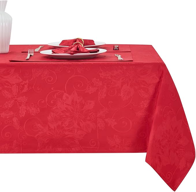 Rectangle Christmas Jacquard Table Cloth Waterproof Elegant Damask Floral Pattern Heavy Weight Wipeable Wrinkle Free Fabric Table Covers for Dinner or Daily Uses(Dark Red/60x104 Inch)