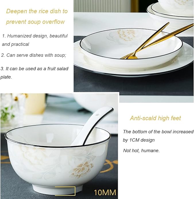 Ceramic Dinner Plate Sets, 28 Piece Dinnerware Set Service for 6, Pattern Bone China Tableware Plates, Bowls Ceramic Dish Set,Rectangular (Round One Size)
