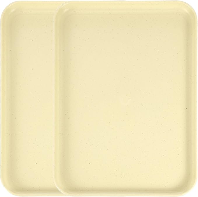 uxcell 2Pcs Plastic Serving Trays, 12.2 x 8.7 Inch Rectangle Food Trays Serving Cafeteria for Kitchen Restaurant Coffee Fruit Burger Lunch Dessert, Light Yellow
