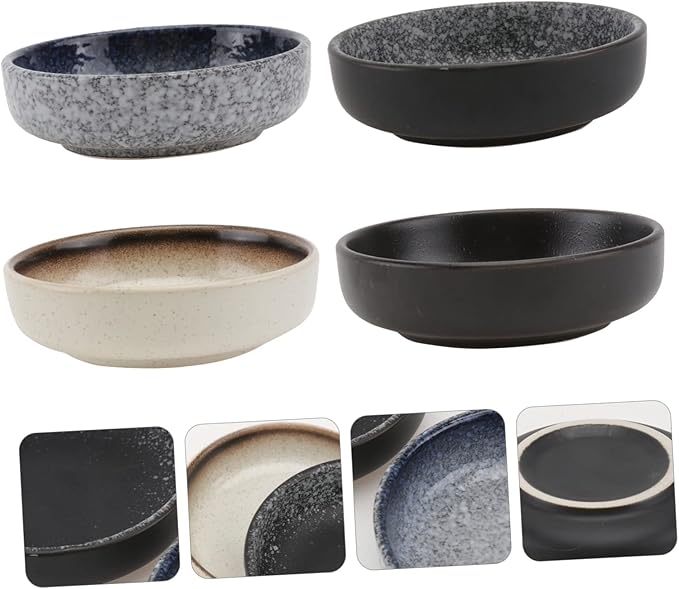 Cabilock 4pcs Multifunctional Ceramic Flavor Dishes Small Appetizer Plates for Sauces Condiments and Side Dishes Stain and Scratch Resistant with Stable Base Mixed Colors