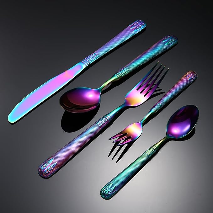Stainless Steel Flatware serving set,Home Kitchen Eating Tableware Set,Dishwasher Safe,For Home Kitchen Restaurant Hote 5/20/30/40/50/60 Pieces Wheat Ears Stainless Steel Tableware Embossed Handle Tab