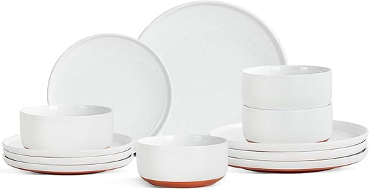 Plates and Bowls Sets, 12 Piece Ceramic Dinnerware Set for Family and Gatherings,Dishes Set for 4,Dishwasher & Microwave Safe, Handcrafted Dishware Sets，Elegant White