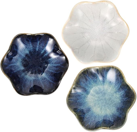 Garneck 3pcs Ceramic Condiment Plates for Sauces and Seasonings for Dipping Sushi and Appetizers Unique Design for Home and Restaurant Use