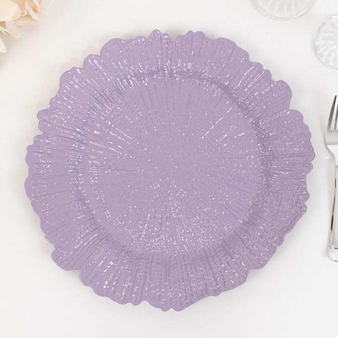 13" Charger Plates - Set of 24 - Acrylic Lavender Lilac Round Reef Disposable Chargers, Ideal for Dinner Party Wedding Holiday Bulk Events