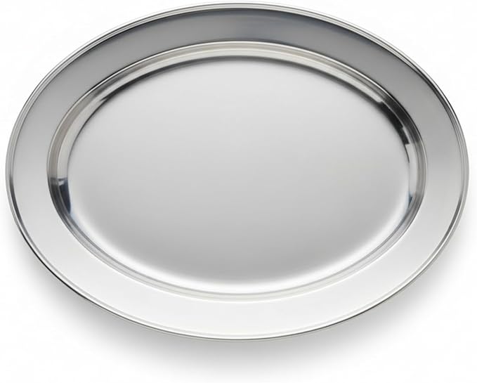 16" Stainless Steel Serving Platter | Oval Silver Food Tray | 3 mm Thick, Unbreakable | Anti Rust Serving Platter | Dinner Trays | Dishwasher Safe Kitchen Tray Silver, 16-Inch [1PK]