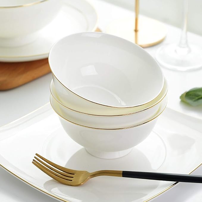Stylish Dinner Plates,Ceramics Dinnerware Sets, 32 Pieces Bone China Dinner Combination Set Pure White Porcelain Cereals Bowls/Steak Plates for Wedding Gifts,