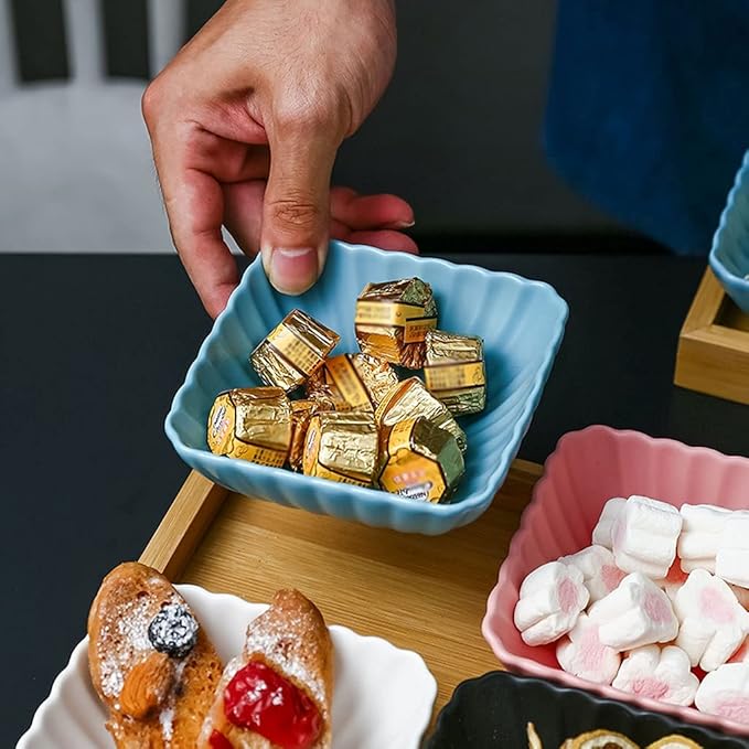 Appetizer Bowls 6 Compartment Divided Ceramic Sauce Dish Dipping Bowls Fruit Dessert Small Dish Appetizer Plates for Soy Sauce Vinegar Sushi Kethup BBQ Sauces(with Tray) Salad Bowls ( Color : Pink )