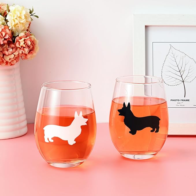 Futtumy Corgi Wine Glasses Set of 2, Corgi Gifts for Corgi Lovers, Corgi Gifts, Dog Lovers Gifts for Women, Gifts for Dog Lovers for Christmas Birthday Mother's Day, 17Oz Wine Glass for Women