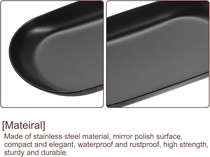 uxcell 4pcs Stainless Steel Decorative Tray, 3.9" Oval Serving Tray Metal Decorative Plate for Perfume Jewelry Cosmetic Bathroom Organizer, Black