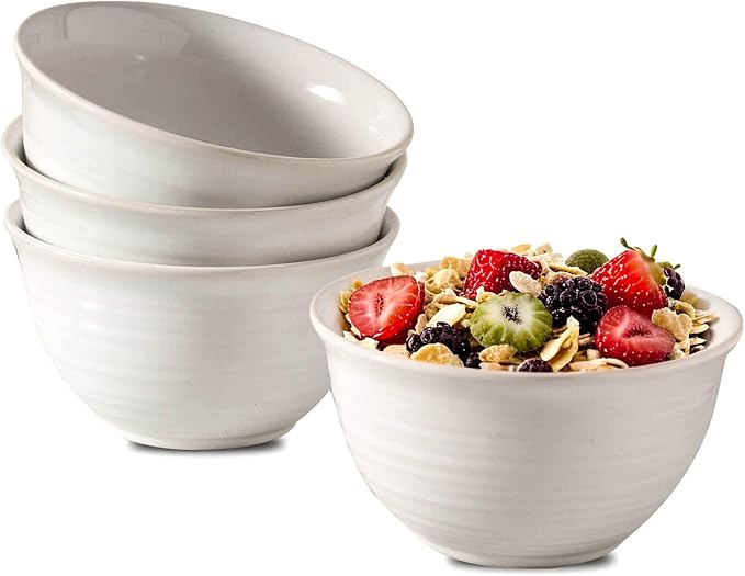 Cereal Bowls Set of 4, 40 Ounce Serving Bowls for Soup Salad Pasta Popcorn Oatmeal Breakfast, Durable Deep Ceramic Bowls, Microwave Safe & Dishwasher Safe, White