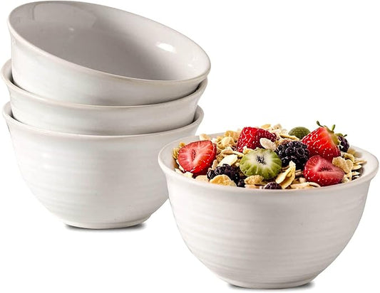 Cereal Bowls Set of 4, 40 Ounce Serving Bowls for Soup Salad Pasta Popcorn Oatmeal Breakfast, Durable Deep Ceramic Bowls, Microwave Safe & Dishwasher Safe, White