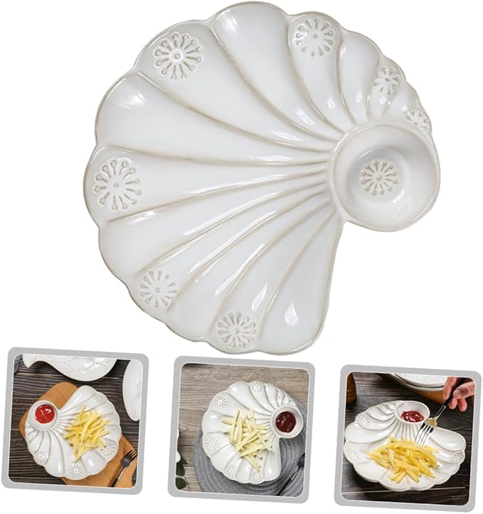 Shell Shape Ceramic Food Plate Vintage French Baroque Decorative Tableware for Desserts and Appetizers for Home Restaurant and Bakery Use