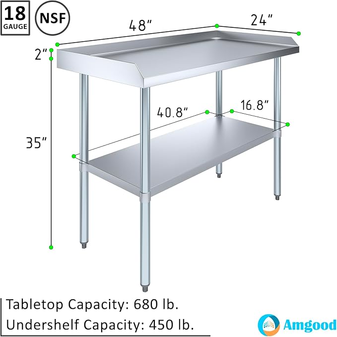 AmGood Commercial Work Table with Backsplash and Sidesplashes | Height: 35" | Stainless Steel Prep Table for Kitchen, Restaurant, Garage, Laundry | NSF (48" Long x 24" Deep)