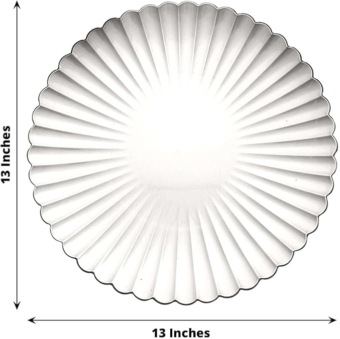 Efavormart 6 Pack | 13" Silver Scalloped Shell Pattern Plastic Serving Plates, Round Disposable Charger Plates
