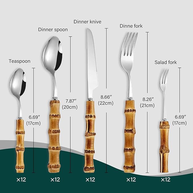 bamboo silverware set for 6,18/8 stainless steel bamboo handle flatware sets cutlery set for dinning,forks and spoons set for home and kitchen, gift for mother and wife