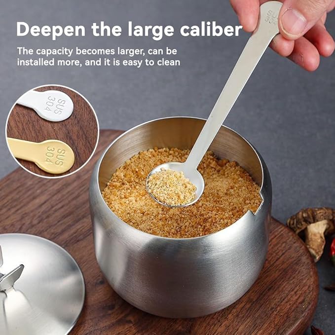 304 Stainless Steel Sugar Bowl with Lid and Spoon Salt Pepper Spices Bowl Spice Jar Seasoning Pot Condiment Container for Home Kitchen 14.5oz/430ml (Gold 1, 1PCS)