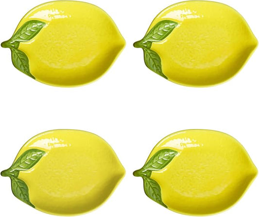 WAIT FLY Cute Multipurpose Ceramic Appetizer Plates Dessert Bowls Sauce Dish Seasoning Dishes Candy Nuts Snacks Dishes-Lemon-4 PCS