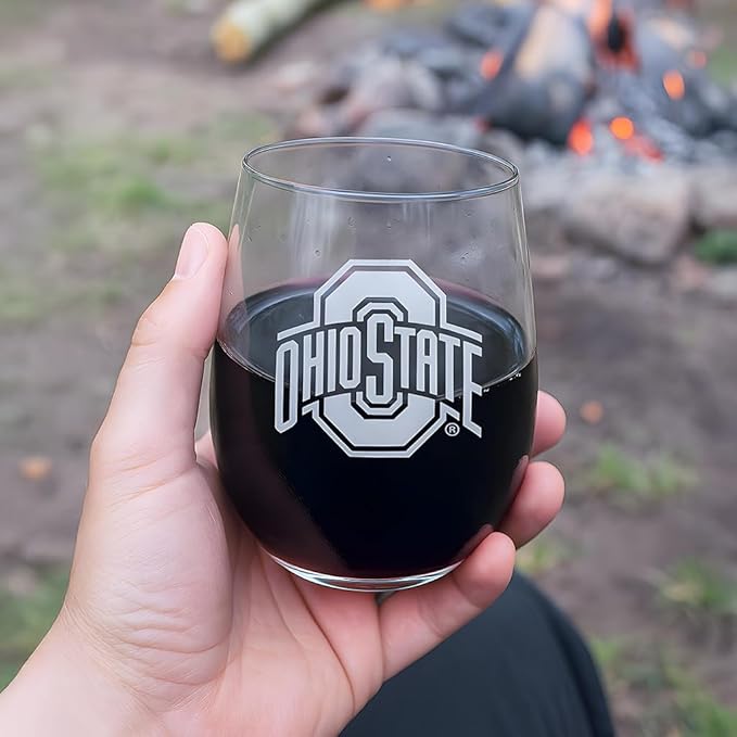 Ohio State Buckeyes Etched Satin Frost Logo Wine or Beverage Glass Set of 2