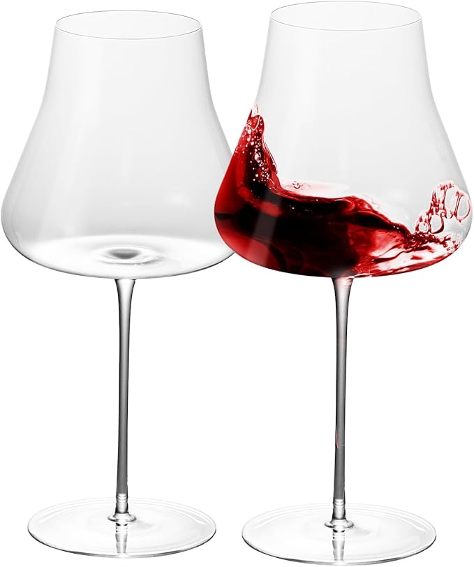KAMMAK Wine Glasses Set of 2, 25.7 oz Hand Blown Crystal Bordeaux Wine Glasses, Thin Rim & Long Stem, Perfect for Red & White, Daily Use, Wedding or Birthday Gift with Gift Box, 3337