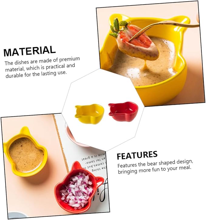 4 Pcs Ceramic Saucer Dish Food Tray Saucers Bowl Appetizer Plates Ceramic Dip Bowls Dipping Sauce Dish Bear Shaped Saucer Dish Seasoning Dipping Dish Tableware Ceramics Red Sushi