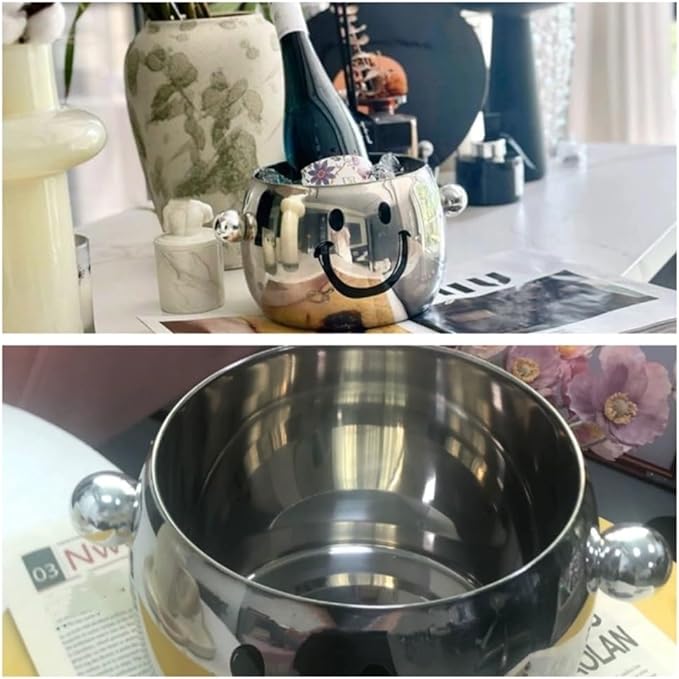 Stainless Steel Ice Bucket with Round Bead Handles, Creative Ice Bucket for Parties, Modern Drink Chiller Suitable for Bar, Home, Large Capacity(C)