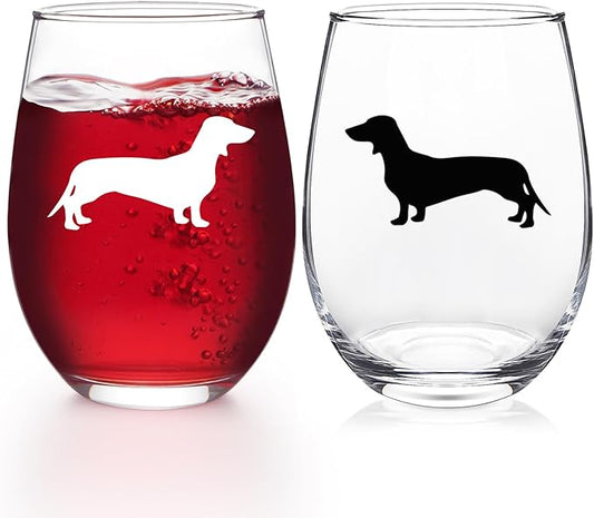 Futtumy Dachshund Wine Glasses Set of 2, Dachshund Gifts for Women, Dachshunds Gift, Dog Lovers Gift for Women for Dog Lovers for Christmas Birthday Mother's Day, 17Oz Wine Glass for Woman