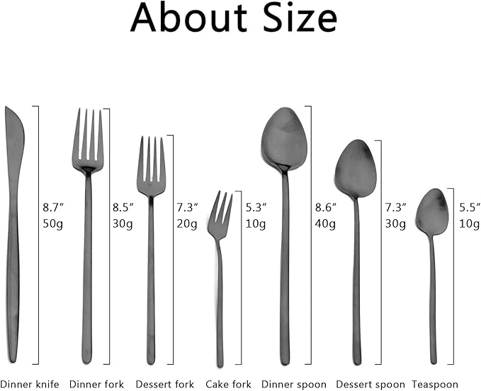 JASHII Modern Design 304 Stainless Steel 5.3" Tea Fork Set,3 prong Small Cake Fruit Forks and 5.4" Coffee Spoons Frosted Handle for Coffee Ice Cream Sugar Parties Events Wedding - Black