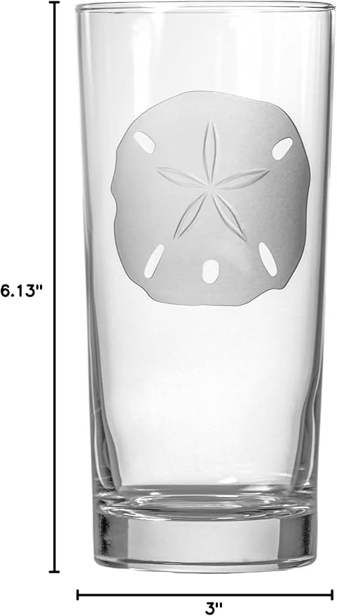 Rolf Glass Sand Dollar Highball Glass 15 ounce | Set of 4 Cooler Glasses | Lead-Free Glass | Engraved Drinking Glass with Heavy Base | Proudly Made in the USA