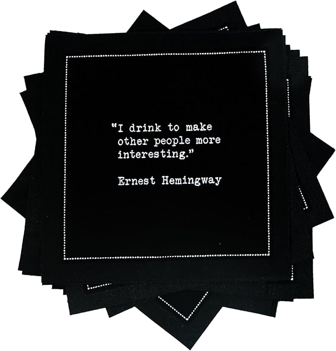Five Star Funny Drinking Quotes | Black Cotton Cocktail Napkins | 50 Luxury Disposable Beverage Napkins with Witty Bar Quotes | Drink Napkins for Parties, Bars, Weddings & Game Nights