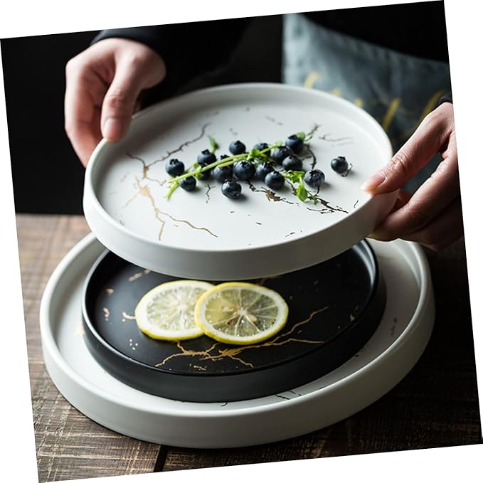 Amosfun Marble Dish Round Plate Ceramic Sushi Boat Tray Simple Decorative Plate