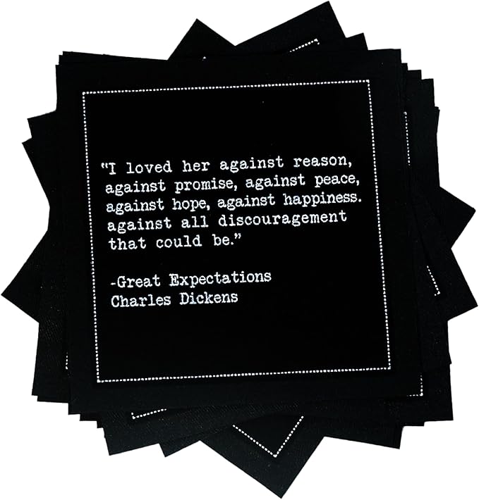 Five Star Romantic Quotes | Black Cotton Cocktail Napkins | 50 Luxury Disposable Beverage Napkins with Witty Bar Quotes | Drink Napkins for Parties, Bars, Weddings & Game Nights