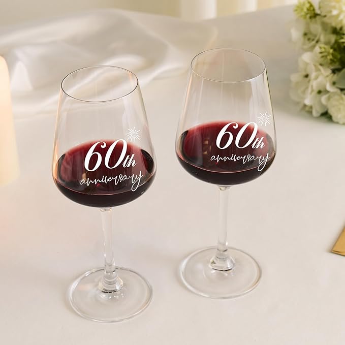 AW BRIDAL 60th Anniversary Wedding Gift for Couple 60 Years Anniversary Wine Glasses with Engraved Box Anniversary 60th Gifts for Parents